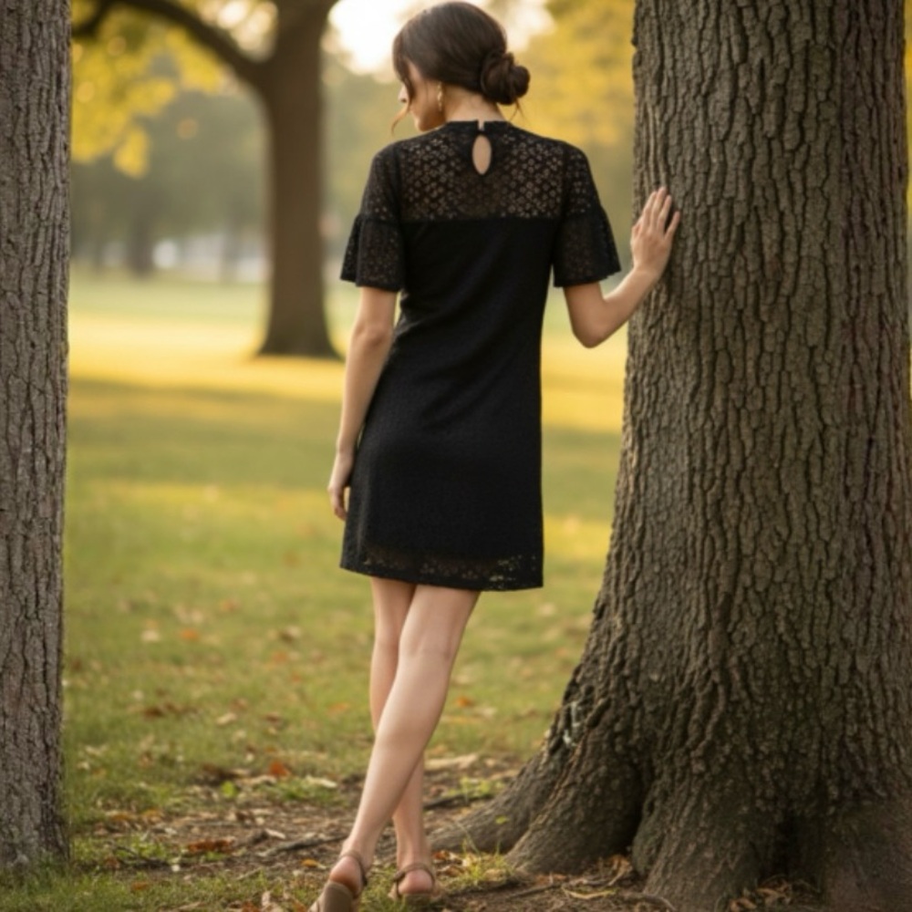 Nightcap Black Sheath Mini Dress with Flutter Sleeves by Anthropologie - Picture 2 of 12